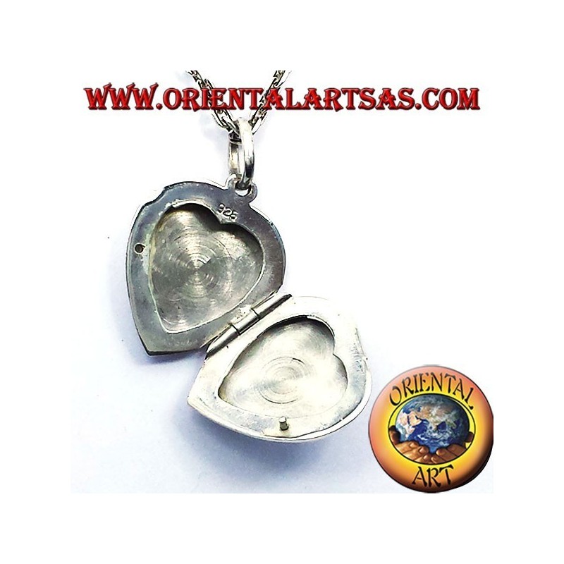 Photo holder pendant inlaid silver heart