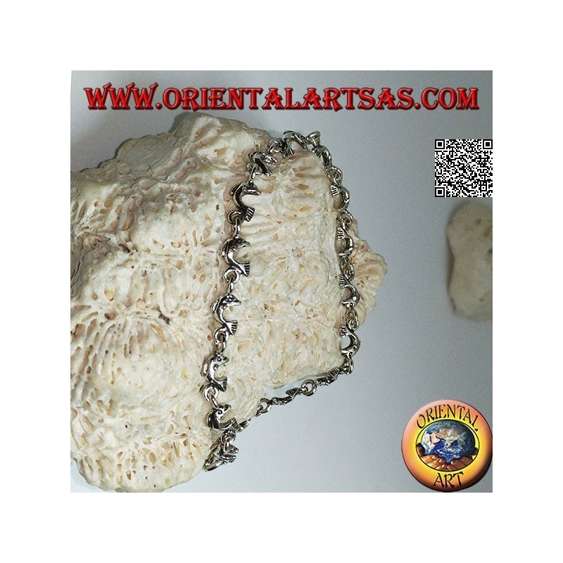Weiches Silberarmband mit Reihe springender Delfine