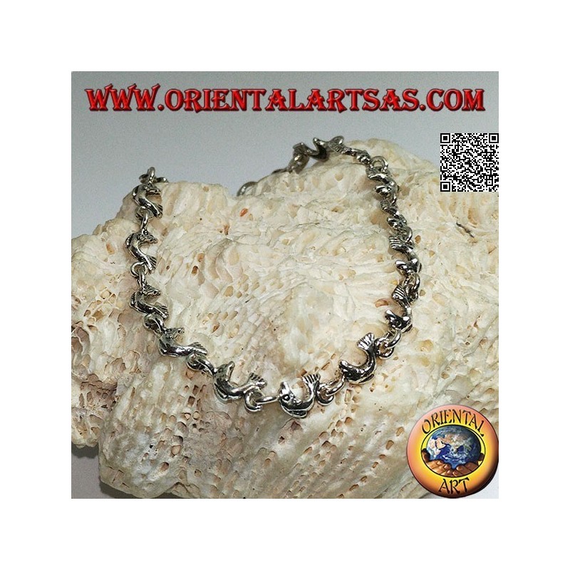 Pulsera de plata suave con fila de delfines saltando