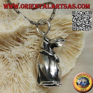 Three-dimensional penguin-shaped silver pendant with bow tie