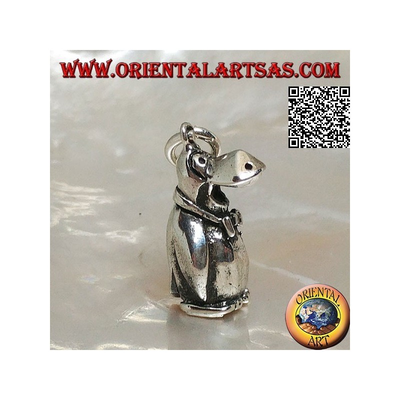 Colgante tridimensional de plata en forma de pingüino con pajarita