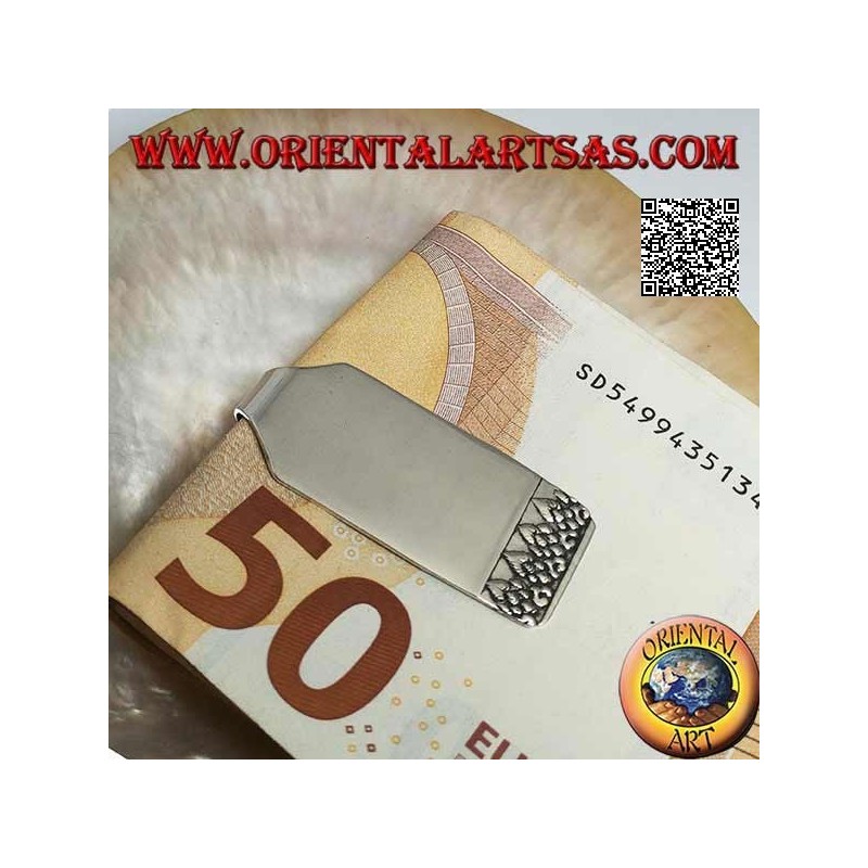 Fermasoldi / Ferma banconote in argento liscio con decorazione in rilievo sulla parte finale