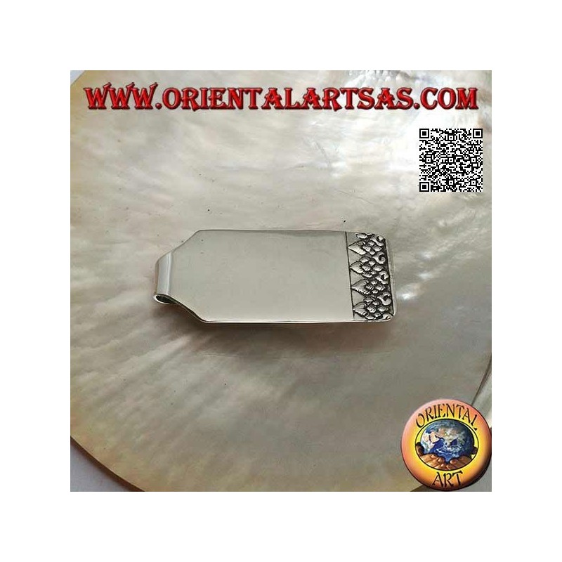 Fermasoldi / Ferma banconote in argento liscio con decorazione in rilievo sulla parte finale