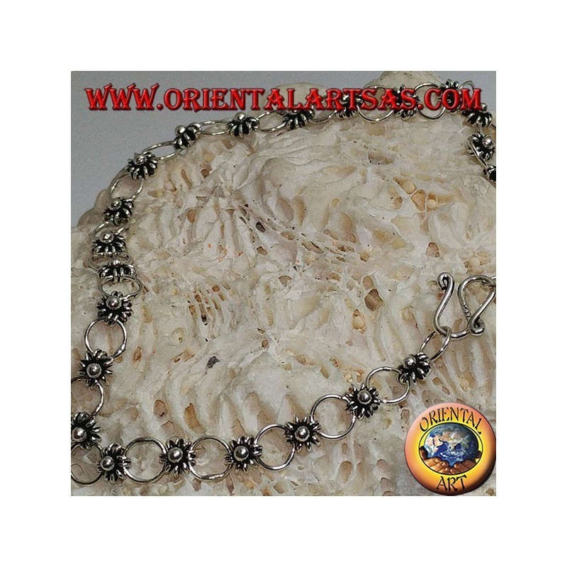 Bracciale in argento morbido con fiorellini e cerchietti