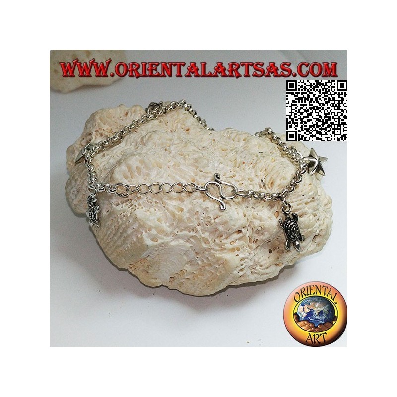 Pulsera de cadena de plata suave con estrellas colgantes y tortugas