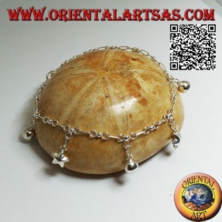 Bracciale in argento morbido a catenina con stelle e campanelli appesi