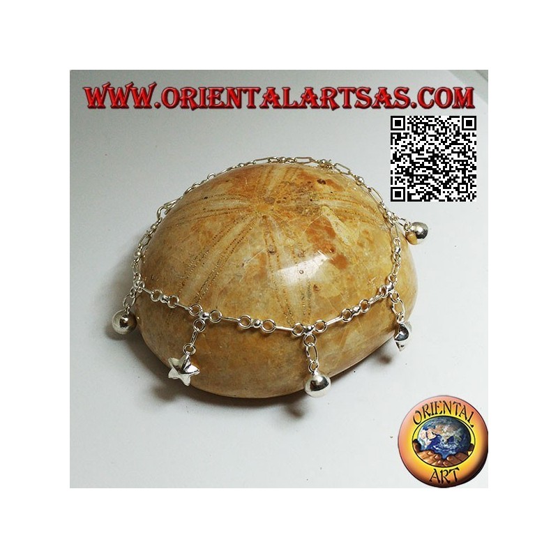 Pulsera de cadena de plata suave con estrellas colgantes y campanas