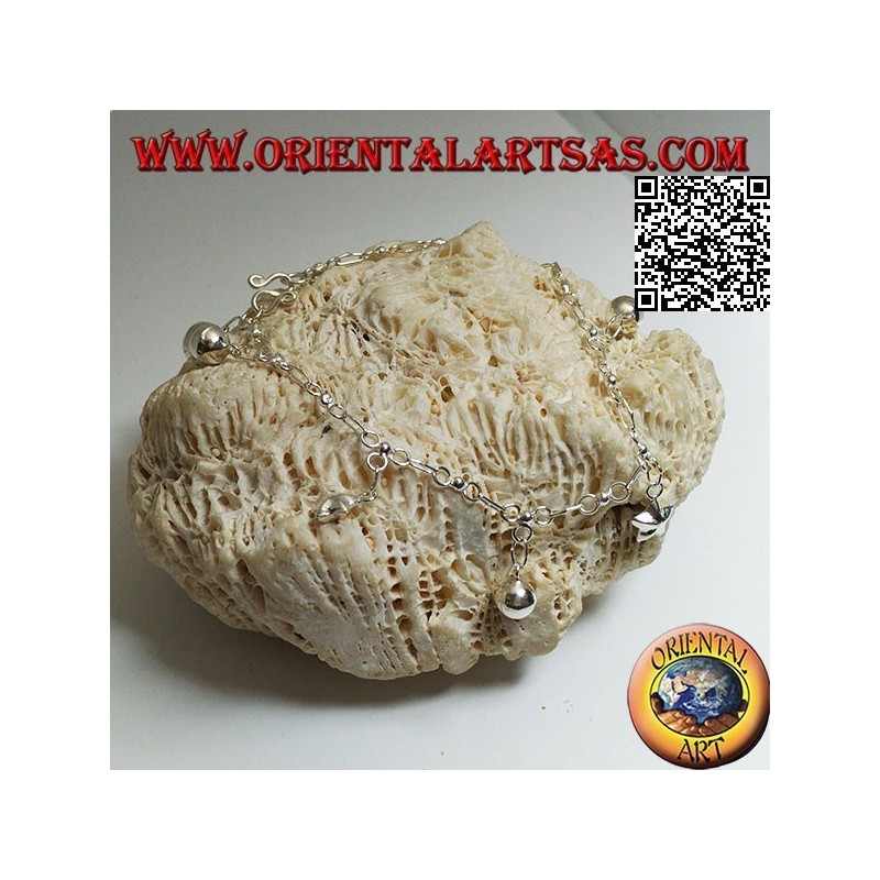 Bracciale in argento morbido a catenina con stelle e campanelli appesi