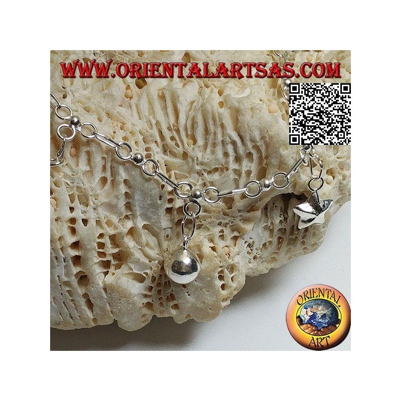 Bracciale in argento morbido a catenina con stelle e campanelli appesi