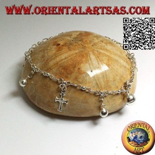 Bracciale in argento morbido a catenina con croci e campanelli appesi