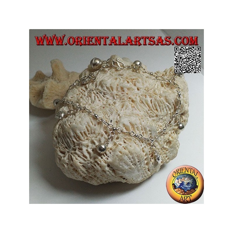 Soft silver chain bracelet with double-sided only and hanging bells