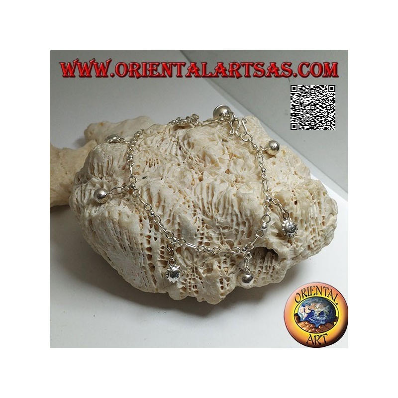 Soft silver chain bracelet with double-sided only and hanging bells