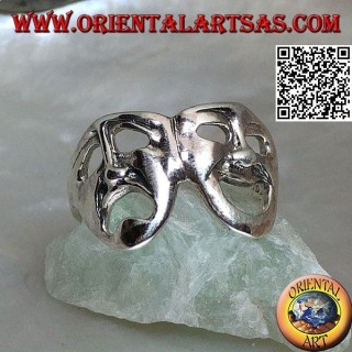 Masques de théâtre de bague en argent de la comédie et de la tragédie grecque