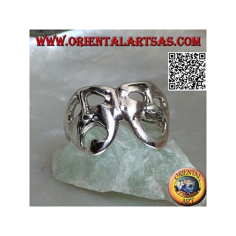 Masques de théâtre de bague en argent de la comédie et de la tragédie grecque