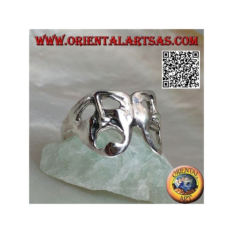 Anillo de plata máscaras teatrales de comedia griega y tragedia