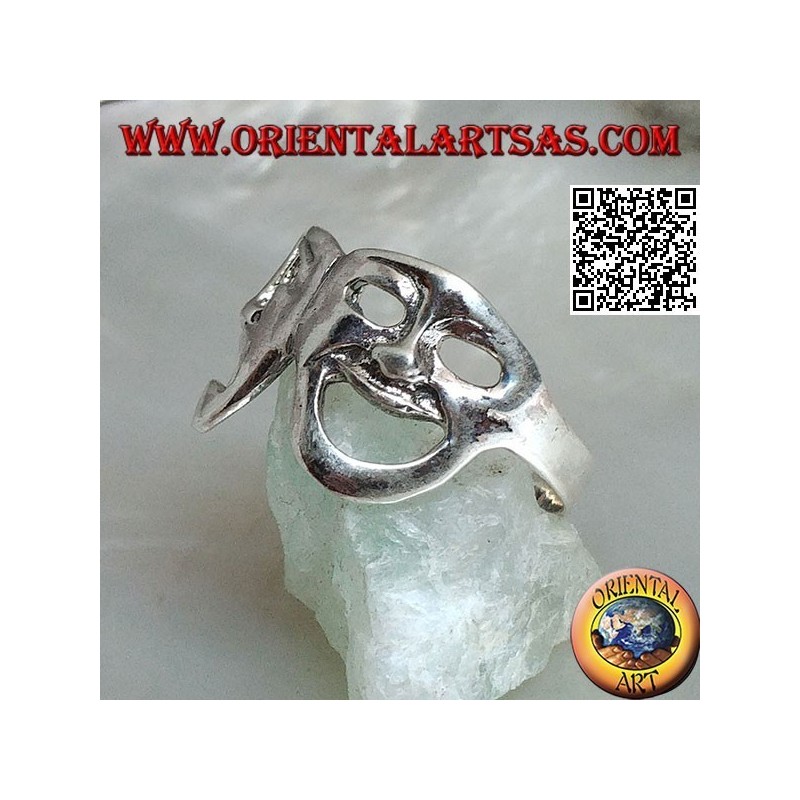 Silver ring theater masks of Greek comedy and tragedy