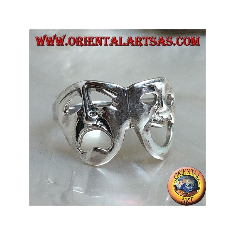 Masques de théâtre de bague en argent de la comédie et de la tragédie grecque