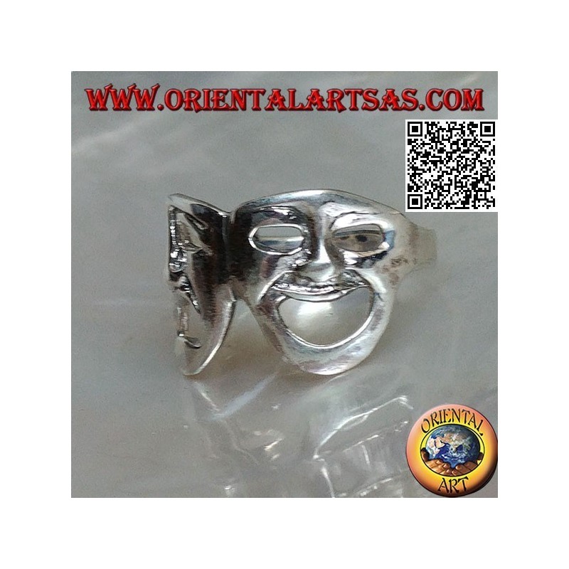 Anillo de plata máscaras teatrales de comedia griega y tragedia