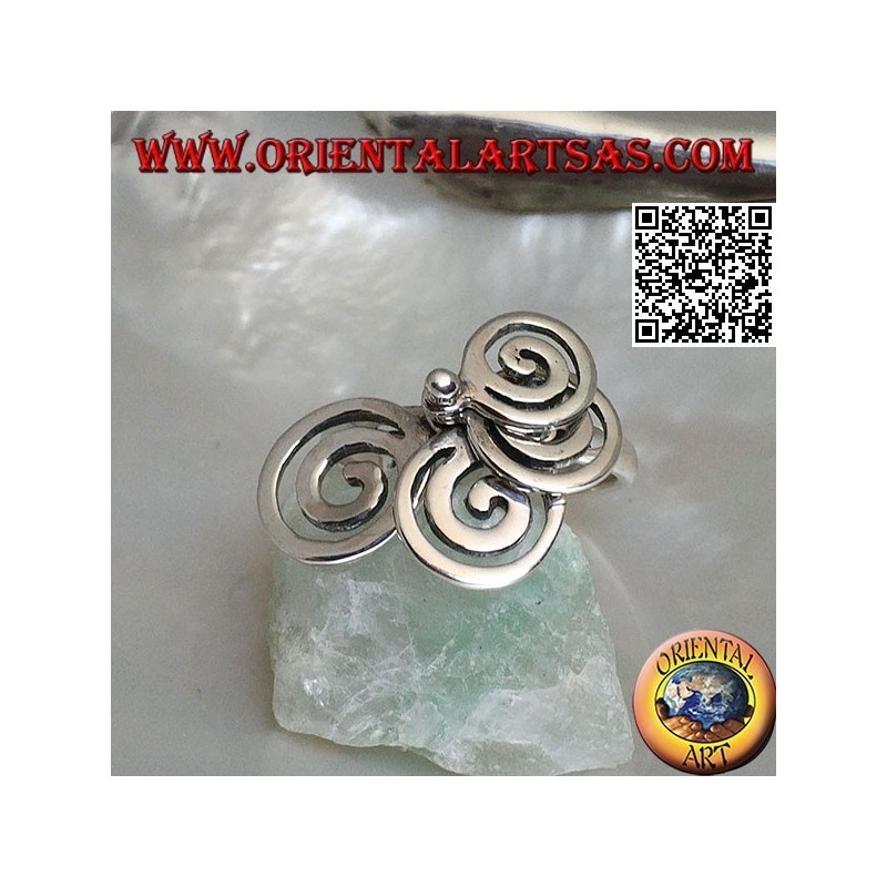 Silberring mit 4 rotierenden wachsenden Spiralen