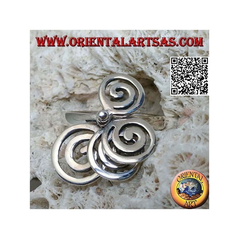 Anello in argento con 4 spirali crescenti rotanti