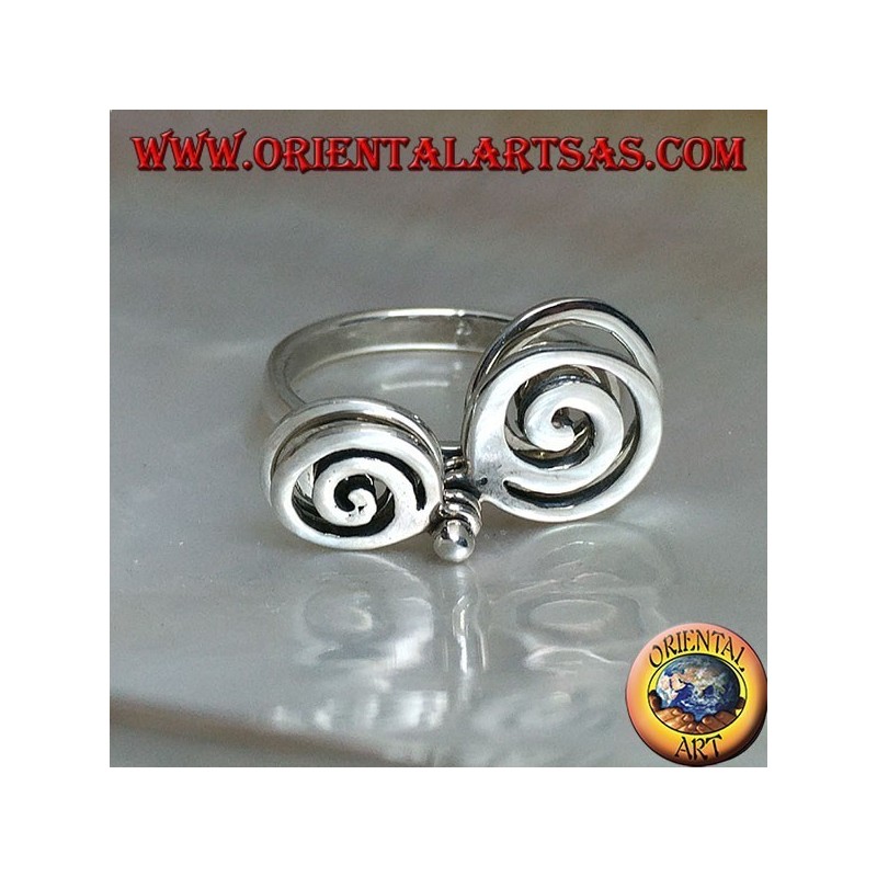 Silberring mit 4 rotierenden wachsenden Spiralen