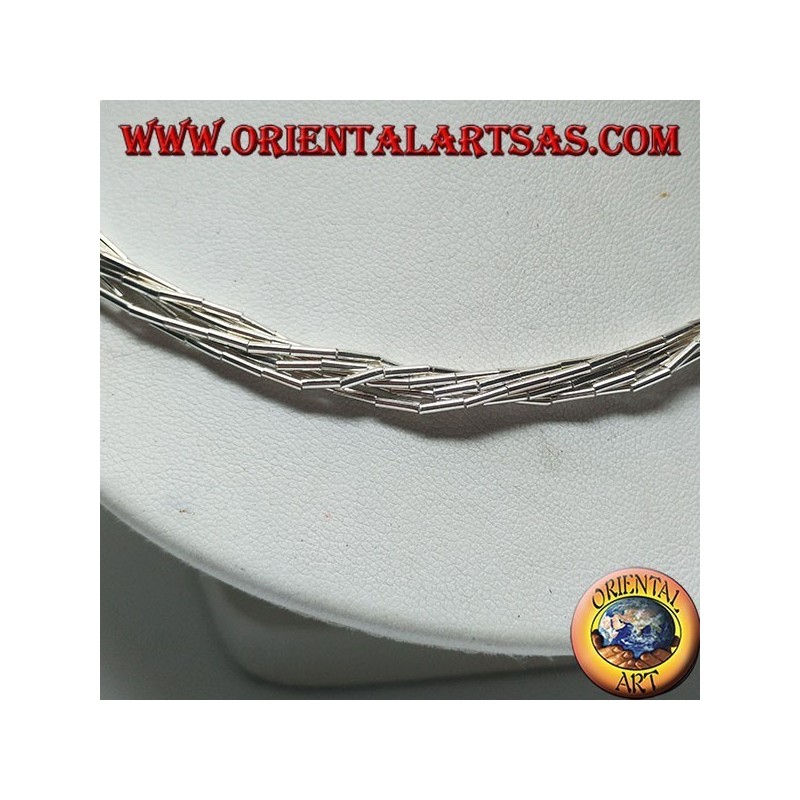 Collier en argent 925 ‰ avec un tour de cou, tubes en argent insérés dans 7 fils entrelacés