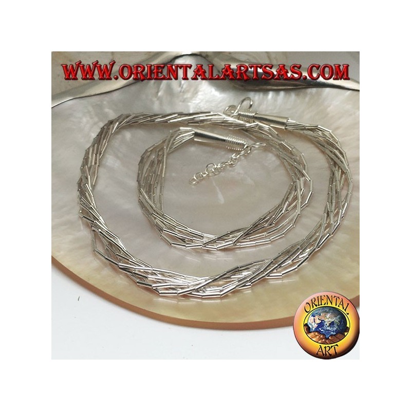 Collier en argent 925 ‰ avec un tour de cou, tubes en argent insérés dans 7 fils entrelacés