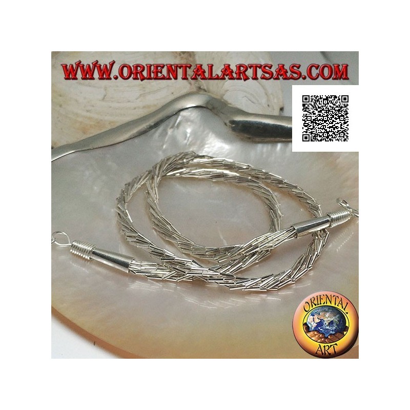 Collier en argent 925 ‰ avec un tour de cou, tubes en argent insérés dans 7 fils entrelacés