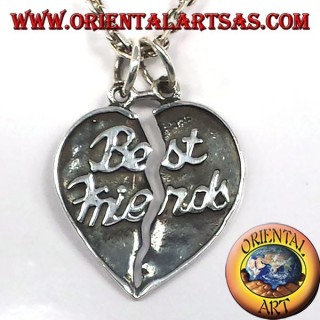 divisible sided heart pendant in silver best friends