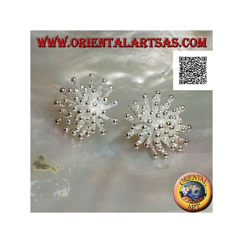 Orecchini in argento da lobo a forma di anemone di mare con lavorazione satinata (piccola)