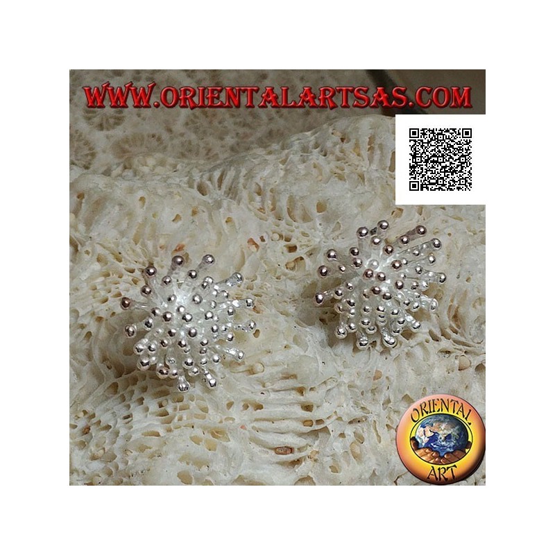 Boucles d'oreilles lobe en argent en forme d'anémone de mer finition satinée (petite)