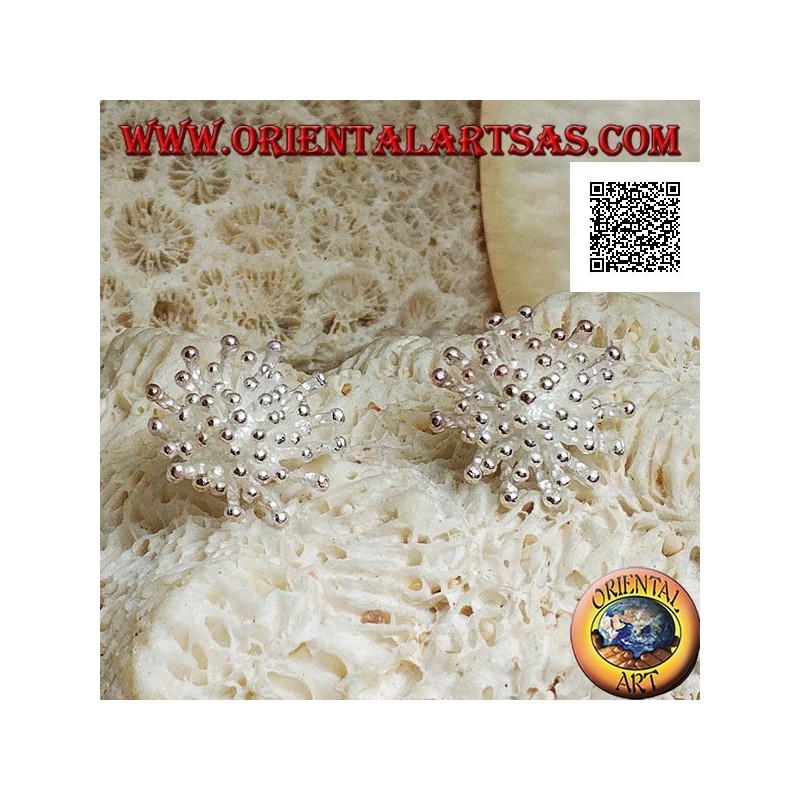 Orecchini in argento da lobo a forma di anemone di mare con lavorazione satinata (piccola)