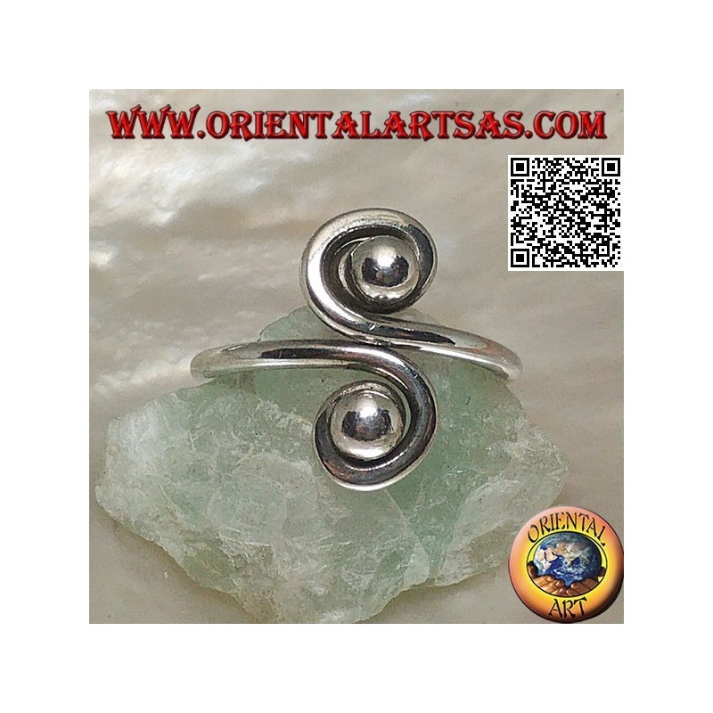 Anillo doble espiral de plata con espejo (ajustable)