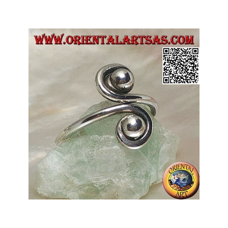 Double spiral mirror silver ring (adjustable)