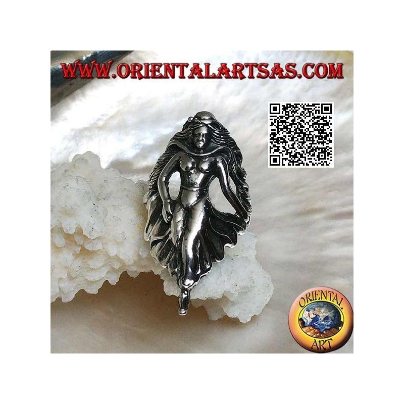 Silver ring, walking fairy with draped skirt