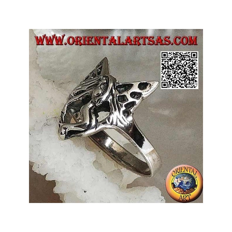 Anello in argento, fata in volo a tre quarti stilizzata