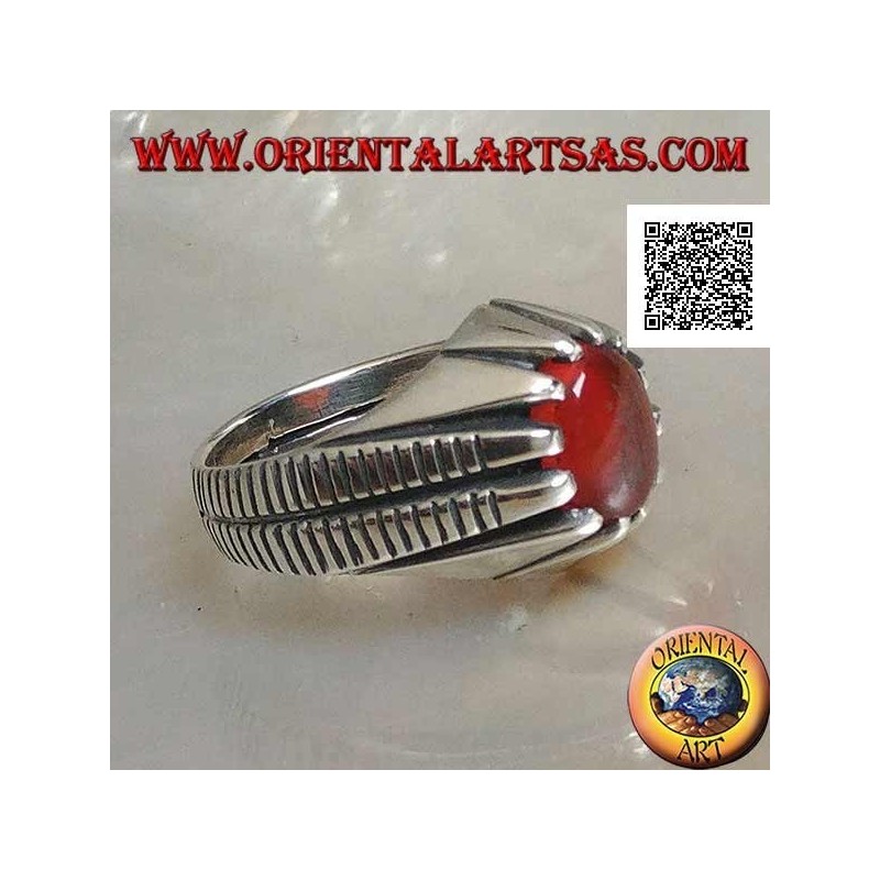 Silberring mit ovalem Karneol, besetzt mit arabisch-islamischer Schrift "Allah" und Linien an den Seiten