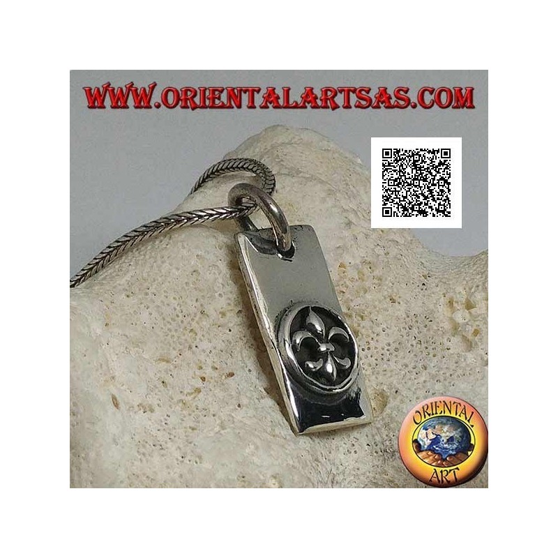 Silver pendant, thick rectangular plate with lily, heraldic figure, in high relief in a circle