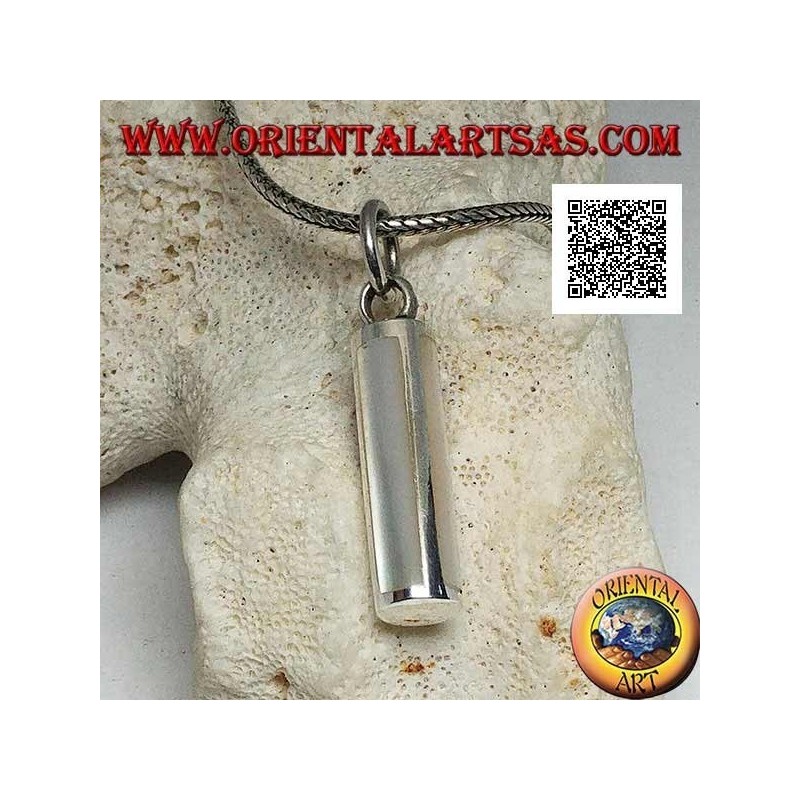 Silver pendant in the shape of a cylindrical section with four rectangular mother of pearls