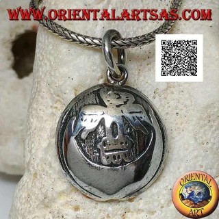 Pendentif médaille ronde en argent avec condor (oiseau sacré de la civilisation inca) sur la lune