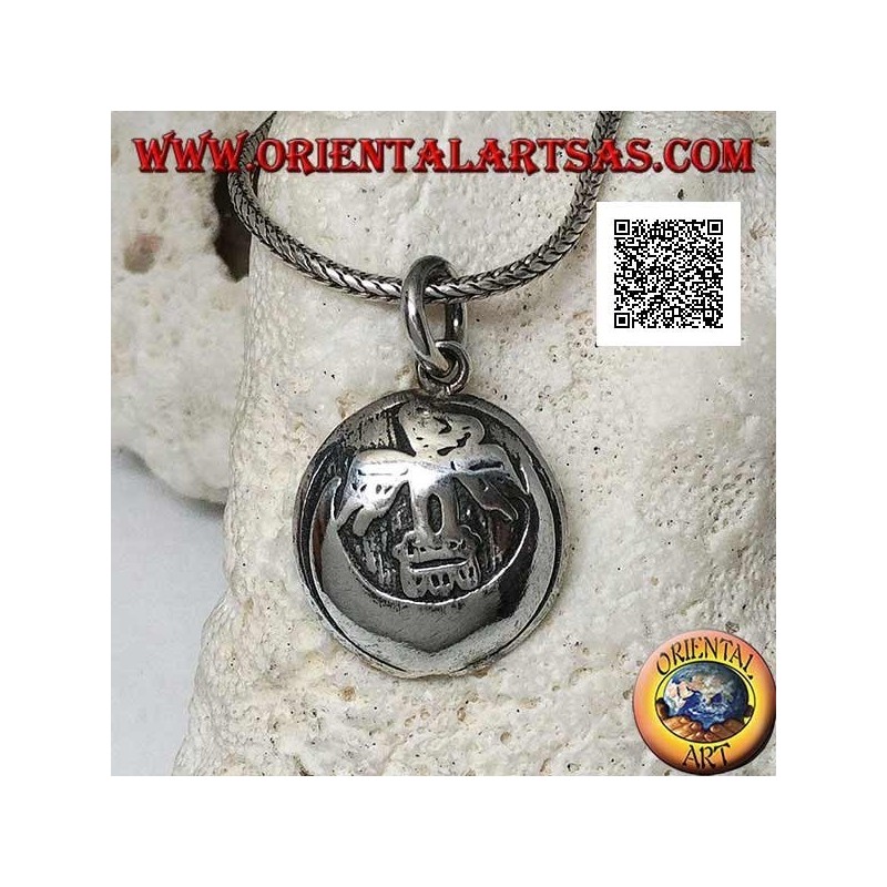 Round silver medal pendant with condor (sacred bird of the Inca civilization) on the moon