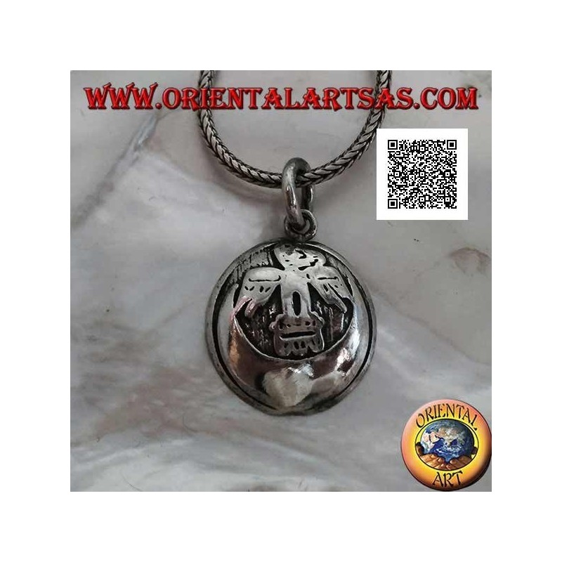 Pendentif médaille ronde en argent avec condor (oiseau sacré de la civilisation inca) sur la lune