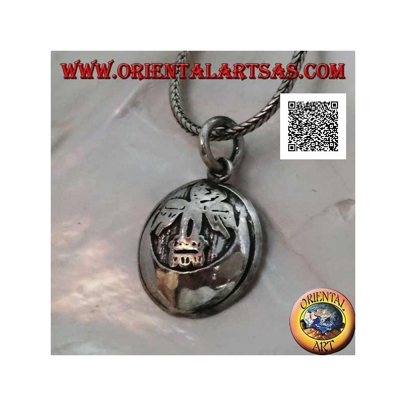 Pendentif médaille ronde en argent avec condor (oiseau sacré de la civilisation inca) sur la lune