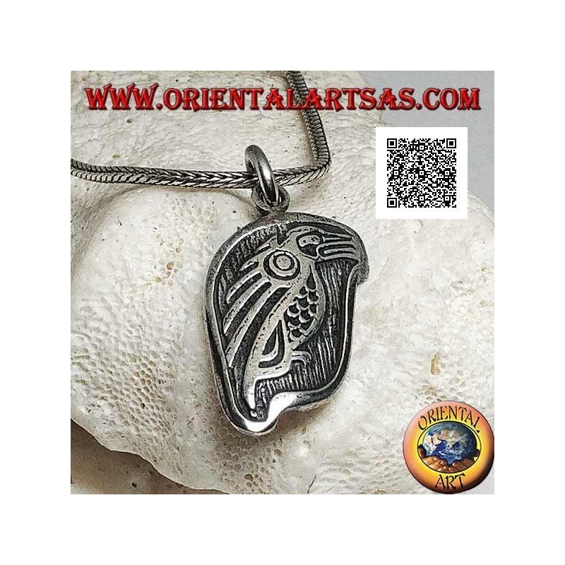 Pendentif médaille en argent avec condor (oiseau sacré du peuple inca) de profil en haut relief