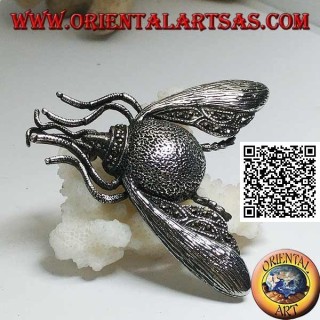 Broche en argent en forme de bourdon / bourdon en vol parsemé de marcassite