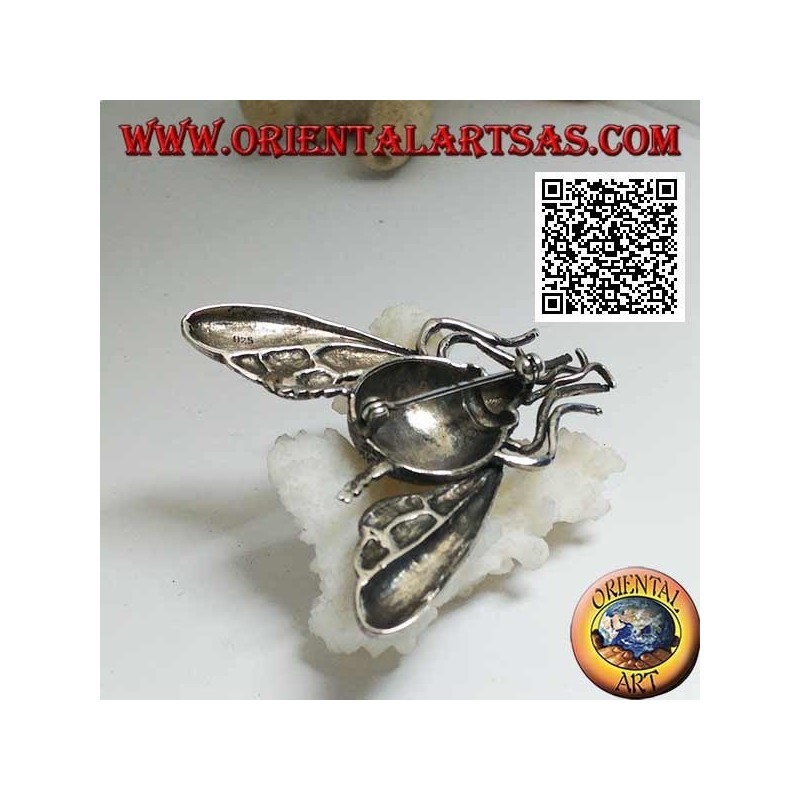 Broche en argent en forme de bourdon / bourdon en vol parsemé de marcassite