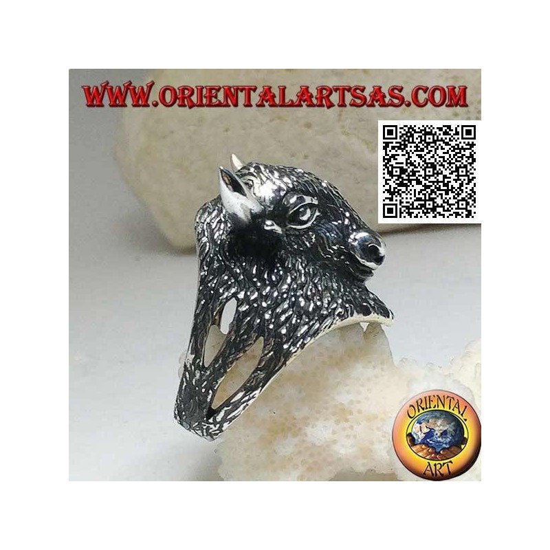 Silberring in Form eines vollständig gravierten amerikanischen Bisonkopfes (groß)