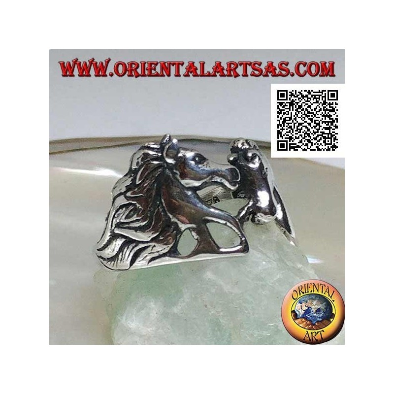 Anillo de plata pareja enamorada de caballos (cabezas) mirándose