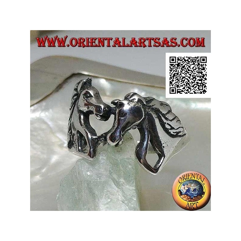 Anillo de plata pareja enamorada de caballos (cabezas) mirándose