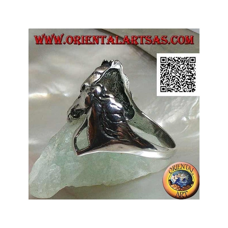 Anillo de plata pareja enamorada de caballos (cabezas) mirándose